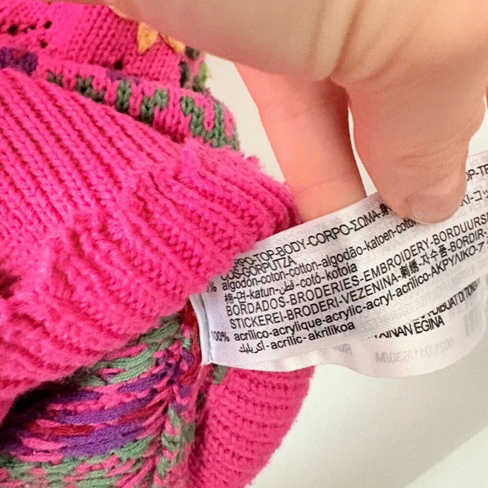 Zara Floral Knit Jacket Cardigan Embroidery Pink Size Medium - Picture 7 of 7